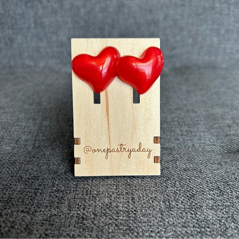 Lightweight, Glittery, Abstract 3D Heart Stud Earrings, Red